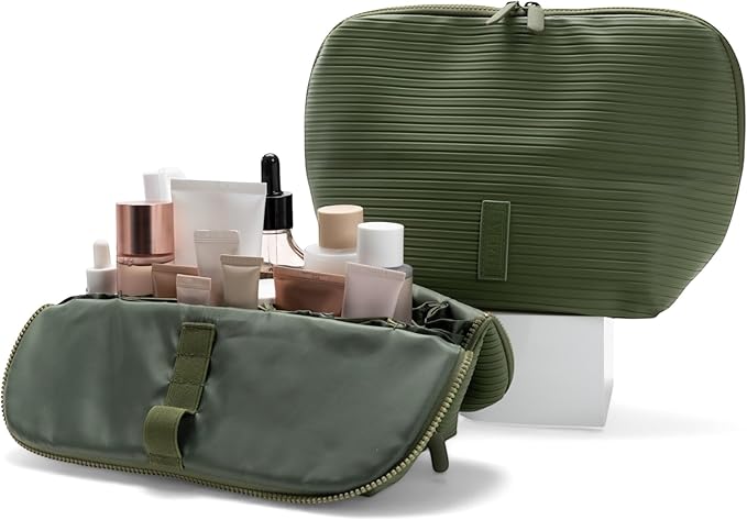 THE VERTI-Vertical Waterproof Makeup & Toiletry Bag | 23-Pocket Organizer with Upright, Fold-Down Design for Skincare, Toiletries & Essentials (Olive, Medium) by Unknown