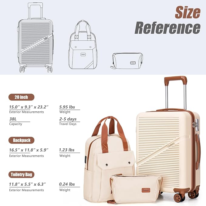 Cosbarn Carry On Luggage 22x14x9 Airline Approved, 20 Inch Carry on Suitcases with Wheels, ABS Lightweight Carry-on Luggage, Travel Suitcase Set with Wheels and TSA Lock - Image 7