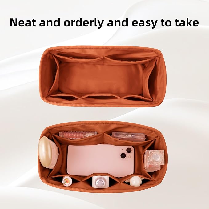 DGAZ Silk Purse Organizer Insert for Birkin Bag(Vitality orange,BK50) | Soft and Lightweight,Perfect Fit,Multi-pocket Storage,Bag Protector,Luxury Bag Care,Handmade,for Smooth Bag Organizer - Image 6
