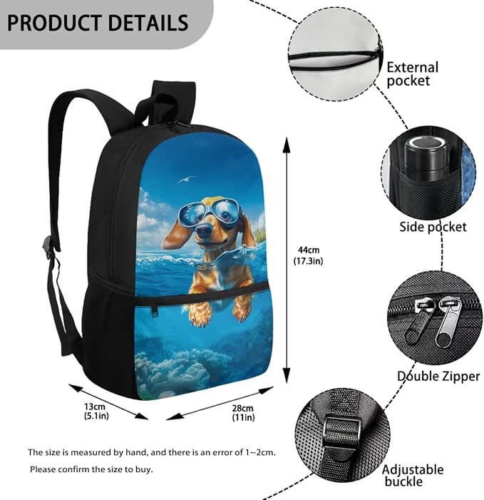 3D Dachshund Backpack for Boys Elementary School Backpack with Lunch Box Pencil Case Water Bottle Cover Bookmark Toddler School Bag Set 5 in 1 Back to School - Image 3