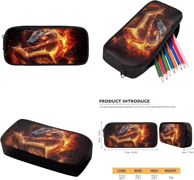 Reading Boys Snake School Backpack 4Pcs Set with Insulated Lunch Box Pencil Case Water Bottle Holder 17 Inch Cool Fire Snake Bookbag Ages 5-12 Grades K-6 Back to School Birthday Gifts - Image 6