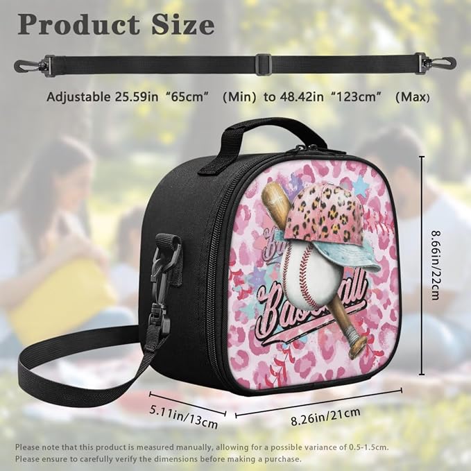 Pink Leopard Baseball Cap Backpack Set, Lightweight School Bag with Insulated Lunch Bag & Pencil Case and Dinosaur Charm for Girls Kids Sports School 17 Inch Casual Daypack - Image 5