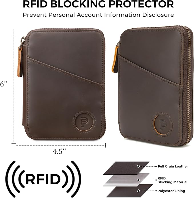 Polare Leather Pilot Wallet Passport Holder RFID Blocking Tri-fold Travel Cover Document Organizer for Aviation Professionals (Dark Brown(YKK Zipper with AirTag Slot)) - Image 4