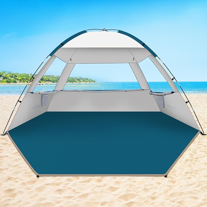 COMMOUDS Beach Tent Sun Shelter for 3/4/6/8 Person, UPF 50+ UV Protection Beach Shade Canopy Tent, Lightweight, Easy Set Up and Carry by COMMOUDS