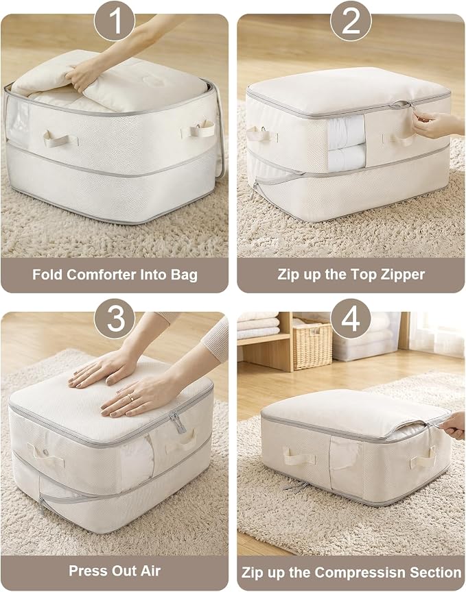 Comforter Storage Bag - 2-Layer 2-Pack Self Compression Organizer, Closet Organizers and Storage, Under Bed Space Saver, Blanket Organizer for Bedding, Pillow, Sheet, Clothes, Nursery Use - Image 7