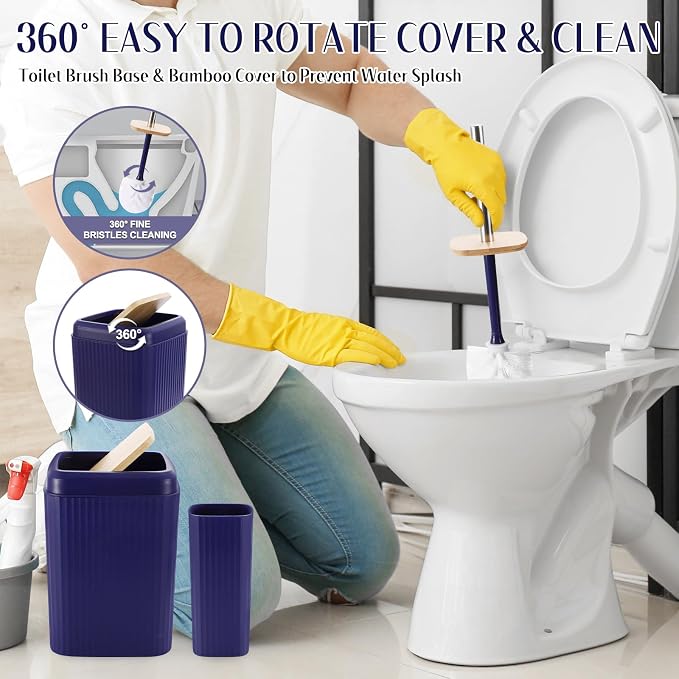 XLHOMO Navy Blue Bathroom Accessories Set 17PCS Bathroom Set with Trash Can 3PCS Lotion Soap Dispenser, Toothbrush Holder,6PCS Wood Tags Bath Accessories with Tray for Kitchen Bathroom - Image 4