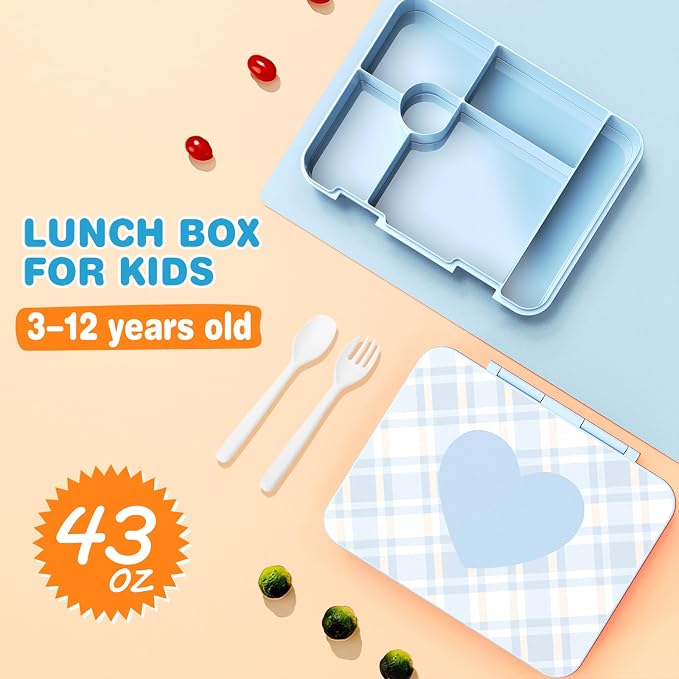 ACESAK Girls Backpack - Bento Box with Insulated Lunch Bag Pencil Case & Utensils Set for Kids, 6 Leakproof Compartments Removable Tray Lunches or Snack Container for School (Blue) - Image 3