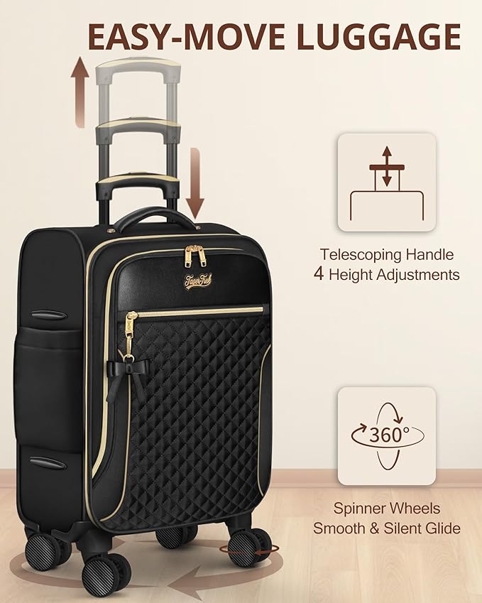 Carry On Luggage 22x14x9 Airline Approved, 20 Inch Softside Suitcase with 4 Pcs, Lightweight Luggage for Women with TSA Lock and 4 Spinner Wheels, Soft Side Carry-on Suitcases for Travel, Black - Image 5