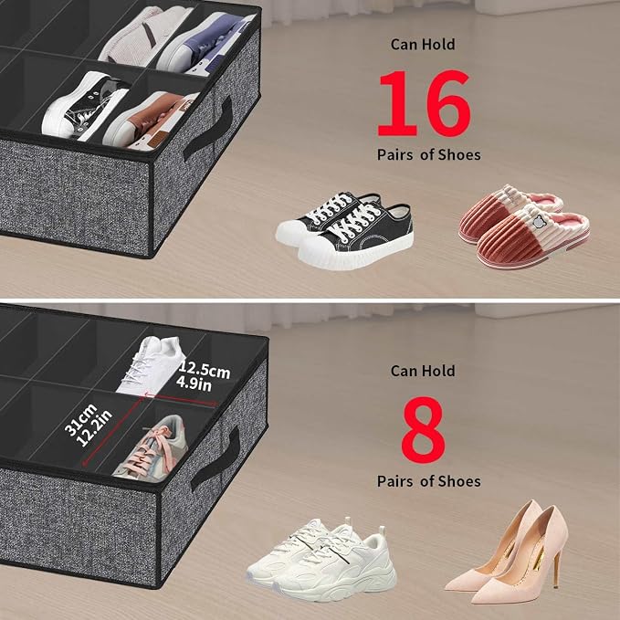 Onlyeasy Sturdy Under Bed Shoe Storage Organizer with Handles and Clear Window Fit 16 to 32 Pairs, Premium Foldable Shoes Container Box for Closet, 37.7x 23.6x 5.9 inch, Cotton-like Black, MXBUBS16P2 - Image 8
