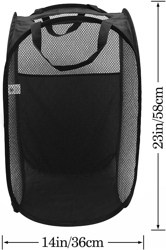 AQQA 9 Pcs Mesh Popup Laundry Hamper Set, Black/White/Blue, Durable Handles, Foldable, Sturdy Mesh Construction, Ideal for Kids, Teens, Adults, College Dorm, Camping, Hotel, Travel - Image 2