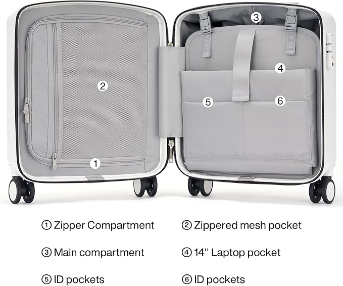 Hanke 16 Inch Underseat Carry On Luggage, Airline-Approved Hard Shell Small Suitcase with Spinner Wheels, Lightweight Tsa Lock Travel Luggage for Short Trips(Smoke White) - Image 7
