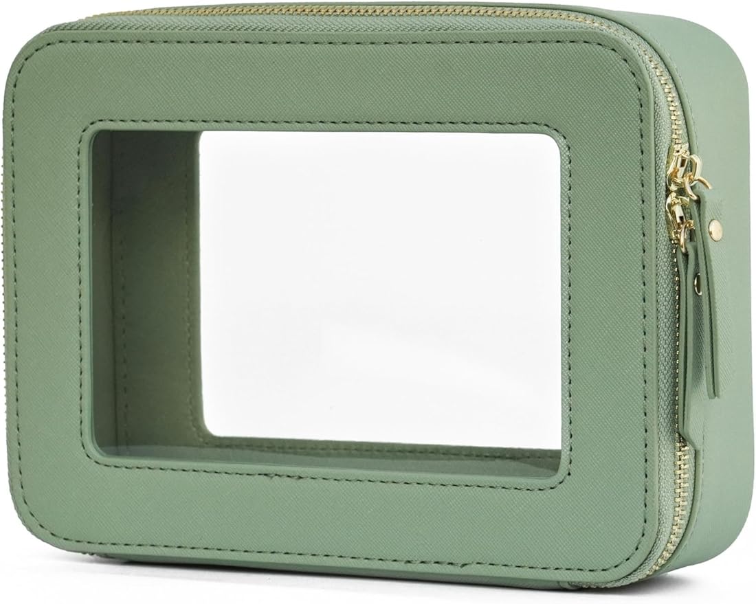 Popvibe Clear Makeup Bag Travel Cosmetic Case Transparent Toiletry Bag with Zipper, Portable Make Up Organizer Traveling Compact Car Bag for Essentials, Sage Green, Medium by POPVIBE