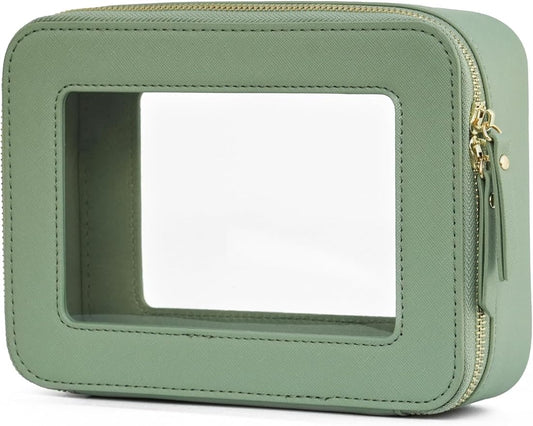 Popvibe Clear Makeup Bag Travel Cosmetic Case Transparent Toiletry Bag with Zipper, Portable Make Up Organizer Traveling Compact Car Bag for Essentials, Sage Green, Medium by POPVIBE