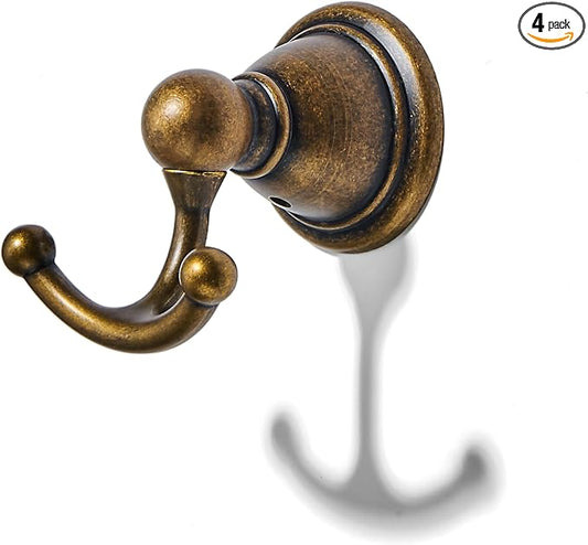 khtumeware 4 Pack Antique Brass Robe Hooks Wall-Mounted Heavy-Duty Towel Hooks, Zinc Alloy Bathroom Coat Hooks and Suitable for Hanging Towels, Bathrobes, Clothes, Hats and Bags. by khtumeware