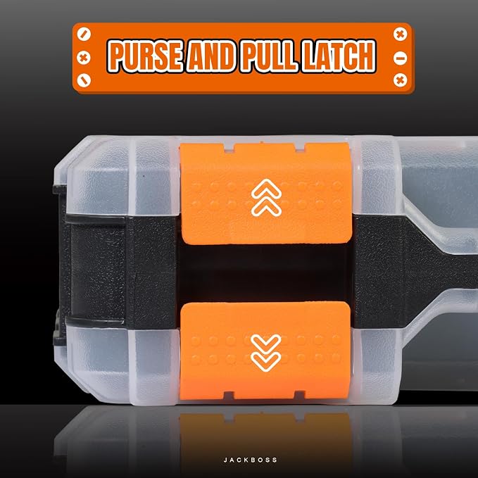 Jack Boss Tool Box with Transparent Lid, Double Side 34-Compartments Organizer Box with Removable Dividers for Hardware, Screws, Bolts, Nails, Beads, Jewelry and Fishing Accessories, Orange, 2 Pack - Image 4