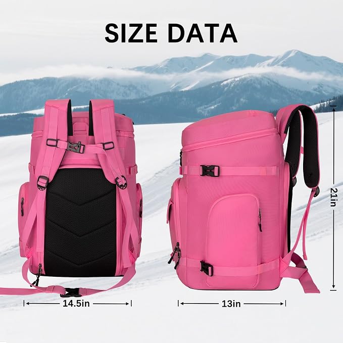 65L Waterproof Ski Boot Bag, Heavy Duty Snowboard Backpack for Helmet Goggles Gear, Air Travel Winter Sports Bag - Image 4