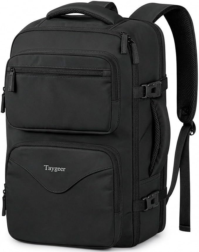 Taygeer Mochila De Viaje Para Hombre, TSA Travel Laptop Backpack for Men | Carry on Bag, Fits 15.6 Inch Laptop, Shoe Pouch, Water Bottle Pocket, Travel Gift for Men Business Work Black by Taygeer