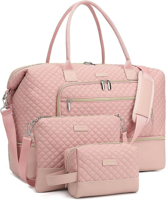 Weekender Bags for Women Travel, Under Seat Carry On Bags for Airplanes Overnight Bag with Shoe Compartment Luggage Sleeve, Foldie Travel Tote Bag Hospital Bag, Travel Gifts, Pink by Unknown