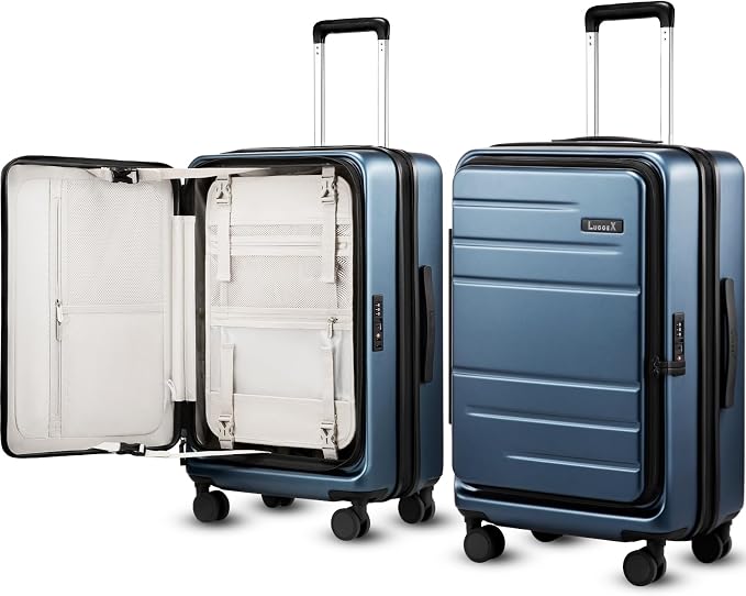 LUGGEX Checked Luggage with Spinner Wheels, FLO5 Top Opening Expandable Polycarbonate Hard Shell Suitcase with TSA Approved Lock (FX-Core, Blue, 24 Inch) by LUGGEXLUGGAGE
