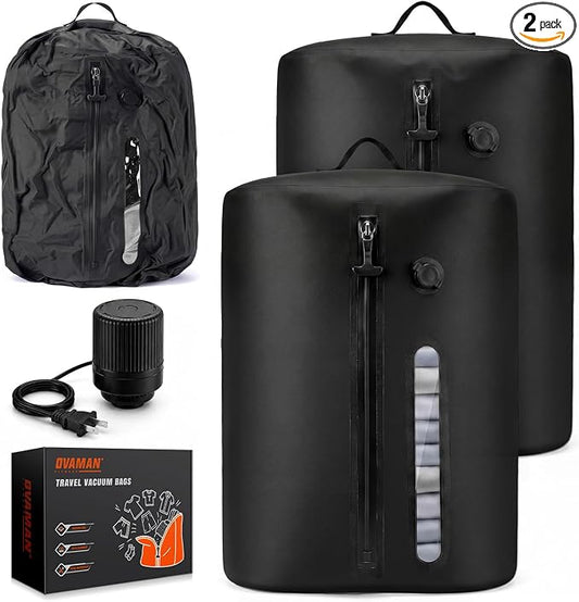 Vacuum Travel Bags With 5500Pa Wired Pump, Vacuum Luggage Bags for Clothes, Compression Bags for Travel, IP68 Waterproof Space Saver Packing Cubes for Suitcase, Backpack & Home Storage (2 Pack + Pump) by OVAMAN
