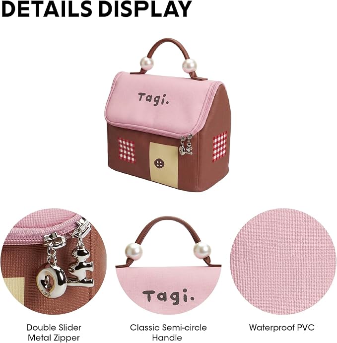 Tagi. Signal House Large Capacity Travel Makeup Bag, Waterproof PVC Cosmetic Bag for Women, Wide-Open Flat Pouch for Brushes & Skincare, Portable Organizer with Handle & Dividers - Image 5