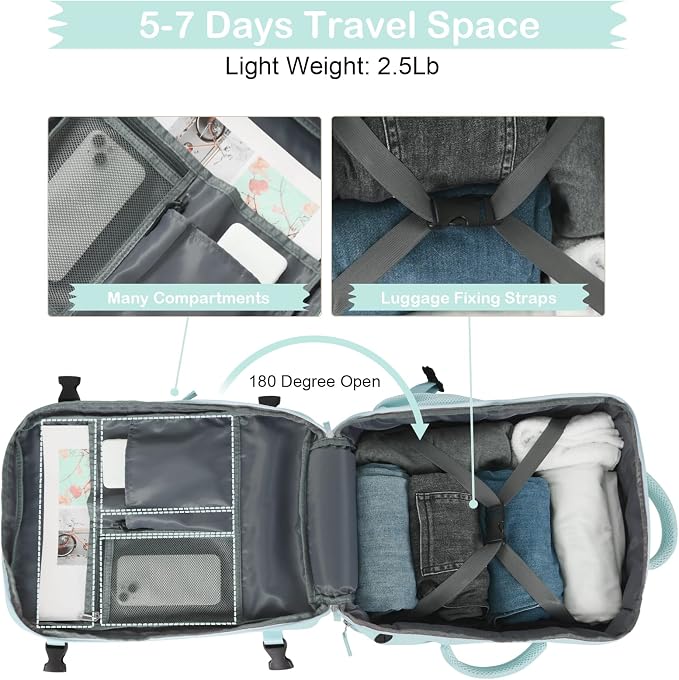 Hanples Large Travel Backpack for Women as Person Item Flight Approved, 35L Carry on Backpack, 17 Inch Laptop Backpack, Waterproof Backpack,Casual Bag with 2 Toiletry Bags (Mint Green) | 35L Carry on Backpack, TSA Flight Approved Anti Theft Travel Bag,... - Image 8