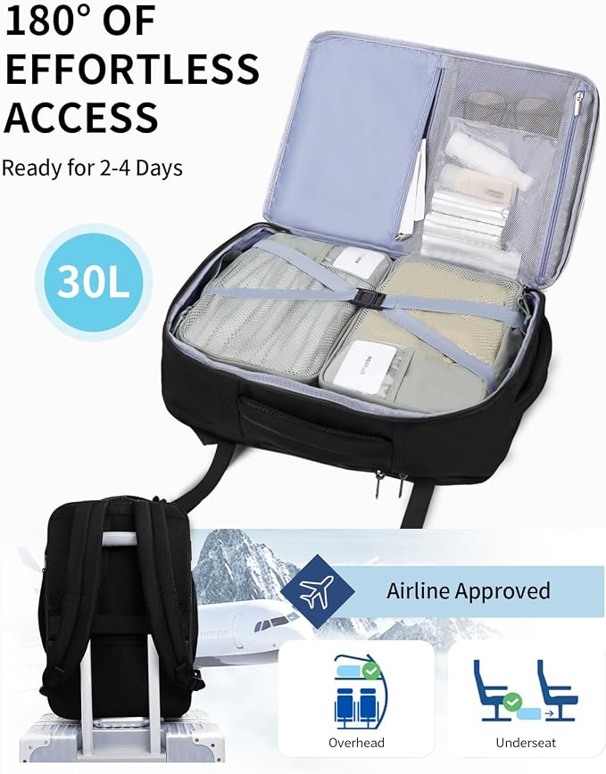 ECOHUB Carry On Travel Backpack, Expandable Airlines Personal Item Bag 18x14x8, Water Resistant 17 inch Laptop Backpack Flight Approved, 12 Pockets 30L Work Backpacks with Wet Pocket & Cable Slot - Image 2