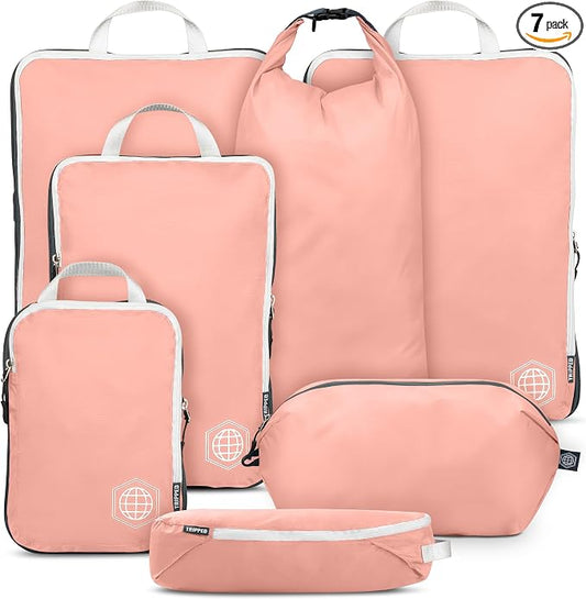 Large Compression Packing Cubes for Travel-Packing Cube Luggage Organizers 7 Piece Set for Checked Luggage-Ultralight, Expandable/Compression Bags by TRIPPED Travel Gear (Dusty Rose) by TRIPPEDTravelGear