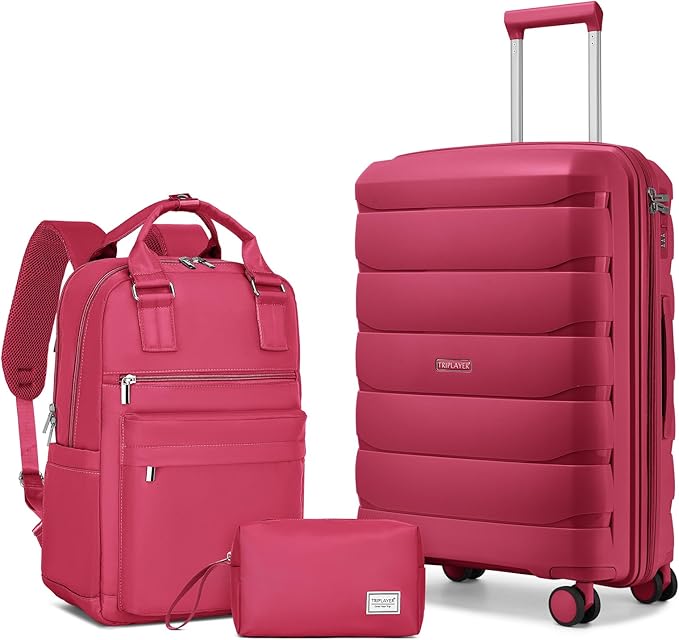 Carry On Luggage 22x14x9 Airline Approved, 22 Inch PP Hardshell Luggage Carry-on Suitcase with Spinner Wheels, Carry On Suitcase Set for Women(Rose Red) by TRIPLAYER