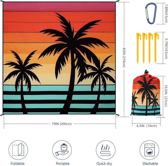 AISPARKY Beach Blanket Waterproof Sandproof Extra Large, Oversized Beach Mat, Quick Drying&Compact&Lightweight, Picnic Blankets Vacation Essentials for Outdoor Beach Camping (79" X 83" (4 Person)) - Image 2
