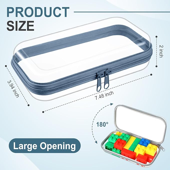 Hoolerry 4 Pcs Hard Clear Zipper Case Makeup Bags Plastic Zipper Pouch Transparent Storage Box Containers for Cosmetics, Snacks, Building Blocks, Puzzles(Clear,7.5 x 3.9 x 2 in,Morandi) - Image 2