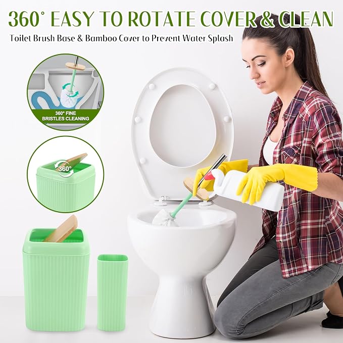 XLHOMO Green Bathroom Accessories Set 17PCS Bathroom Set with Trash Can 3PCS Lotion Soap Dispenser, Toothbrush Holder, 6PCS Wood Tags Bath Accessories with Tray for Kitchen Bathroom - Image 4