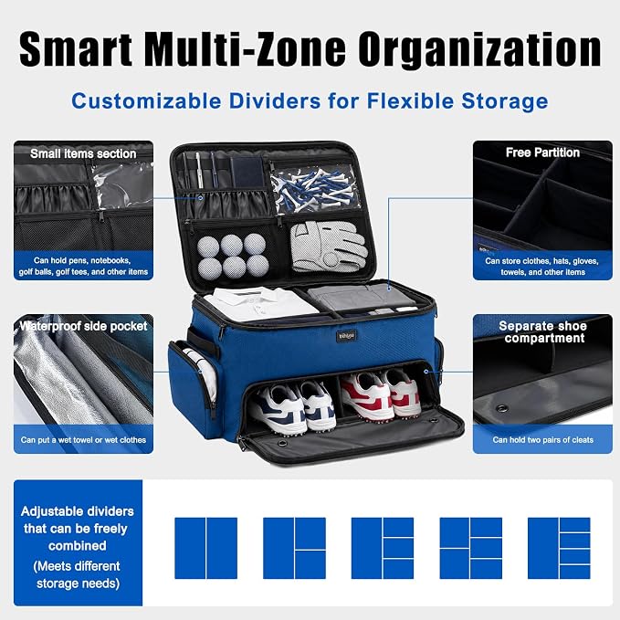Golf Trunk Organizer with Separate Ventilated Compartment for 2 Shoes | 2 Layer Storage, Up To Us Men'S 16, Waterproof Side Pocket, Golf Car Storage for Balls, Tees, Cap, Clothes, Gloves - Image 3
