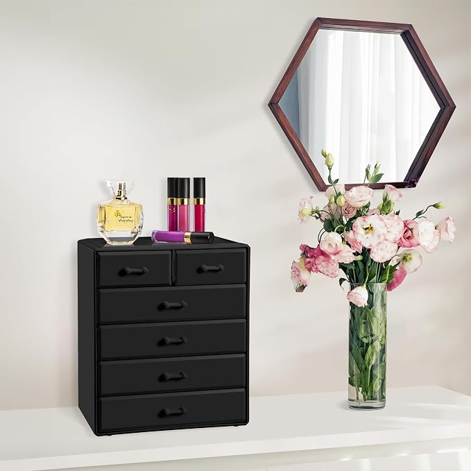 Sorbus Acrylic Makeup Organizer - Organization and Storage Case for Cosmetics Make Up & Jewelry - Large Makeup Organizer for Vanity, Bathroom, College Dorm, Closet, Desk (4 Large, 2 Small Drawers) - Image 5