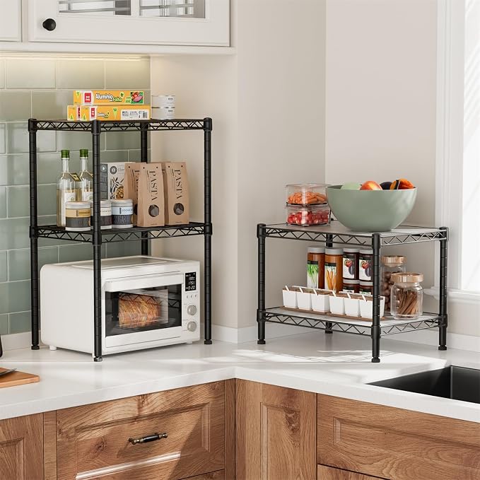 Golpart Small 2 Tier Shelves Storage Wire Shelving Unit Metal Shelf Adjustable Organizers Storage Shelving with Wheels for Bathroom Laundry Room Kitchen Pantry11.7”D x 17.7”W x 12.2”H Black - Image 7