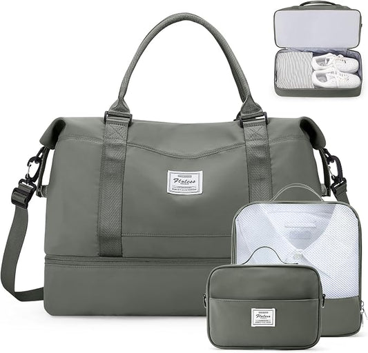 Weekender Bags for Women,Travel Duffle Overnight Bag with Shoe Compartment | Personal Item Carry On Bag,Gym Bag,3 Pcs Set by SYCNB