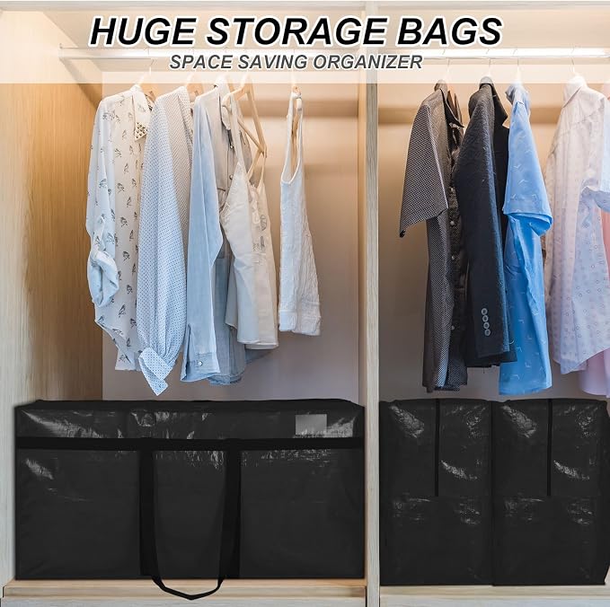 Windyun 6 Pack 98 Gallon Extra Large Moving Bags XXL Heavy Duty Storage Bag with Strong Zipper Handle Jumbo Big Tote Box Foldable for College Dorm Travel Clothes Duffle Blanket Pillow(Black) - Image 6