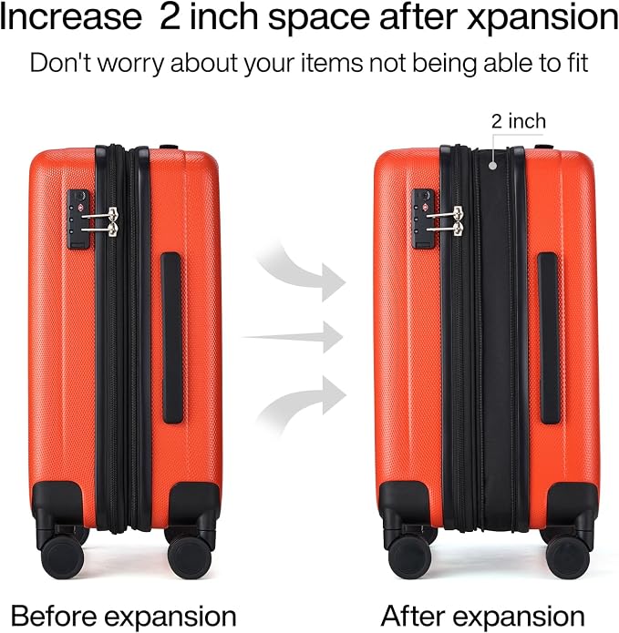 Hanke 20 Inch Expandable Carry on Luggage 22x14x9 Airline Approved Lightweight PC Hard Shell Suitcases with Wheels Tsa Luggage Rolling Suitcase Travel Luggage Bag for Weekender(Orange) - Image 3