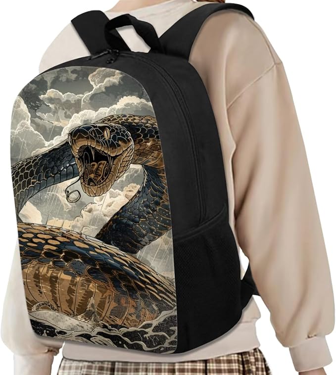 17 Inch Animal Print School Backpack And Lunch Box Set for Kids Lightweight Cool Snake Backpack for Boys Girls Sturdy School Bag with Insulated Lunchbox Pencil Case Student Bookbag - Image 2