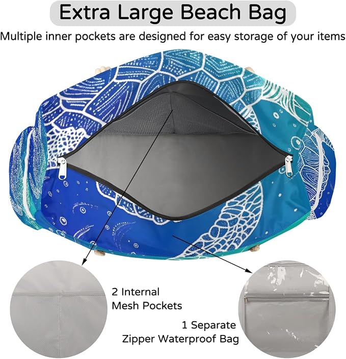 Large Beach Bag with Zipper Beach Bags for Women Water Resistant Swim Pool Bag - Image 6