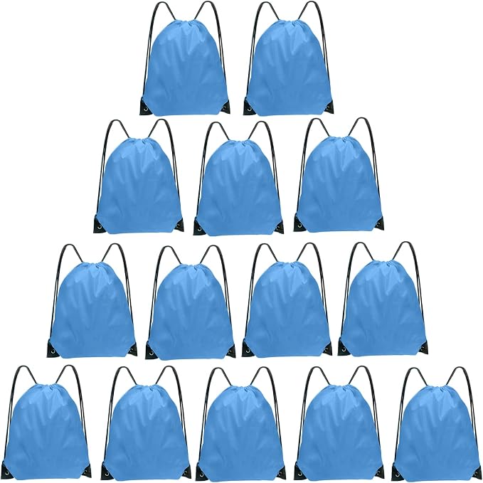 Grneric Drawstring Bags Bulk 14 Pcs Drawstring Backpack Bulk Cinch Bag Sackpack for Men Women Gym (Sky Blue) by Grneric