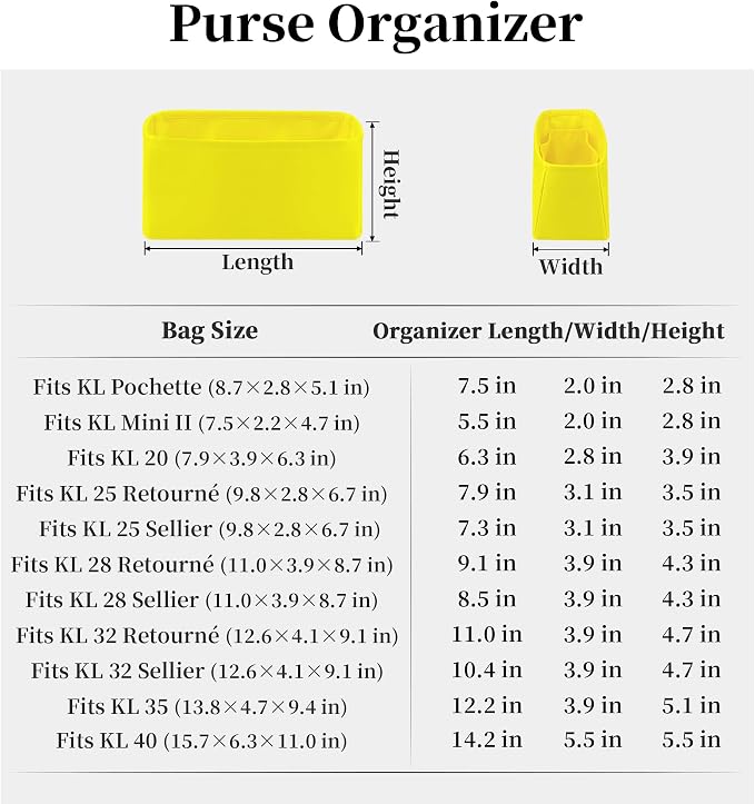 Women's Purse Organizer Insert - Satin & Lightweight Fabric with Inside Pockets, Portable for Commute, Travel, Shopping, and Evening, Multicolor Options, Fits for Kelly 28(Lime, KL28 Retourné) - Image 8