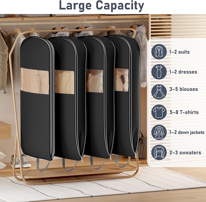 DIMJ 2 Pack 54" Space Saving Garment Bags for Hanging Clothes With Compression Zipper Carry Handles and Window, Washable Suit Bag for Dress, Clothes, Coats, Down Jacket, Closet, Moving, Travel - Image 7