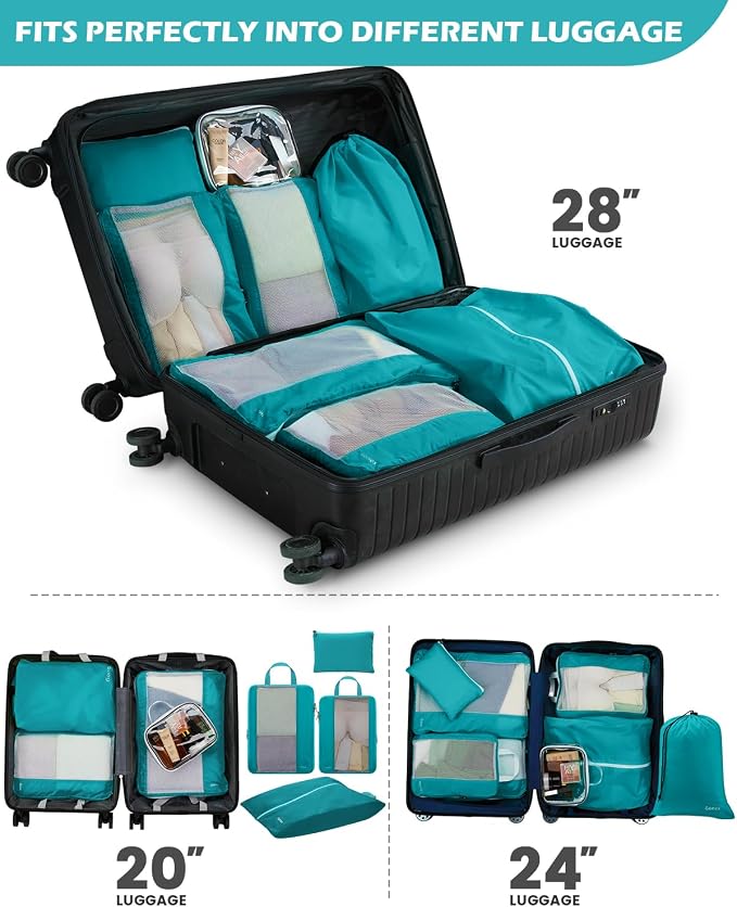 Gonex 8 Set Compression Packing Cubes, Expandable Mesh Organizer for Travel Accessories, Essentials With Toiletry, Laundry, Shoe, Cable Bags for Suitcases, Blue - Image 7
