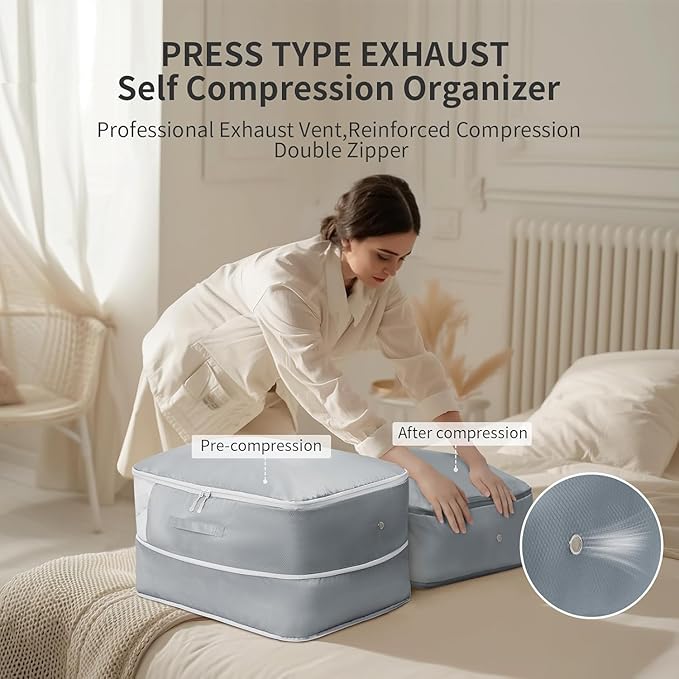 DIMJ Comforter Storage Bag - Large Capacity Ultra Space Saving Self Compression Organize for Duvet, Pillow, Bedding, Blanket Storage Organizer Nylon Compression Bags, Sheet Storage with Zipper - Image 2