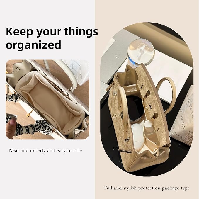 DGAZ Purse Organizer Silky Smooth,Silk,Luxury Handbag Tote in Bag Shapers, Women- Fits Birkin25/30/35/40 Bags (Craie, BK25) | Soft and Lightweight,Perfect Fit,Multi-pocket Storage,Bag Protector,Luxury Bag Care,Handmade,for Smooth Bag Organizer - Image 8