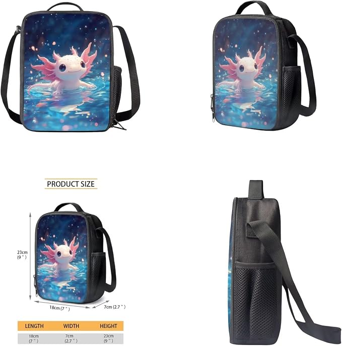 Axolotl Backpack for Girls Kids Backpack with Lunch Box Water Bottle Bag and Soft Pencil Case 4PCS Set Lightweight Bookbag with Front Pocket for School 17" Sturdy School Bag with Side Pocket - Image 4