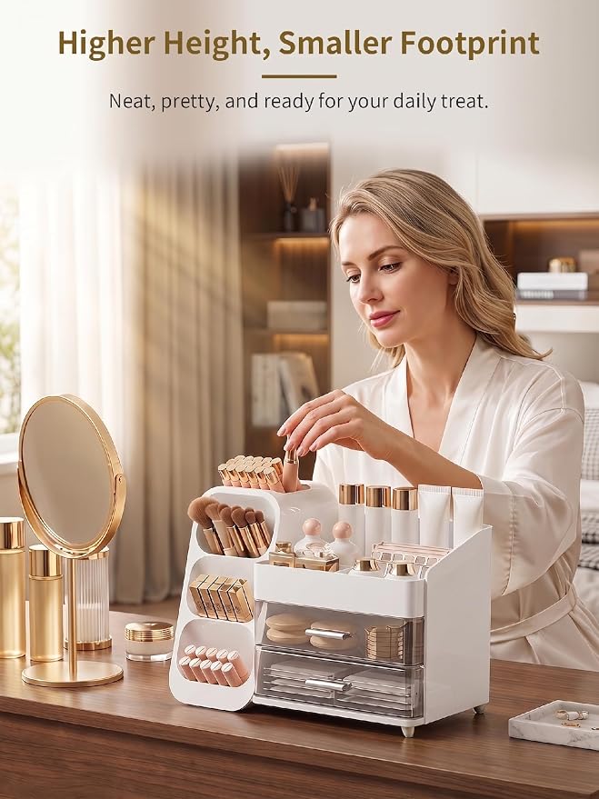 Booklov Large Makeup Organizer for Vanity and Bathroom Countertop, White | Clear Acrylic Cosmetic Display Case, Beauty Brush Holder for Dresser Counter, Storage Skincare Eyeshadow Lipstick Perfume - Image 5