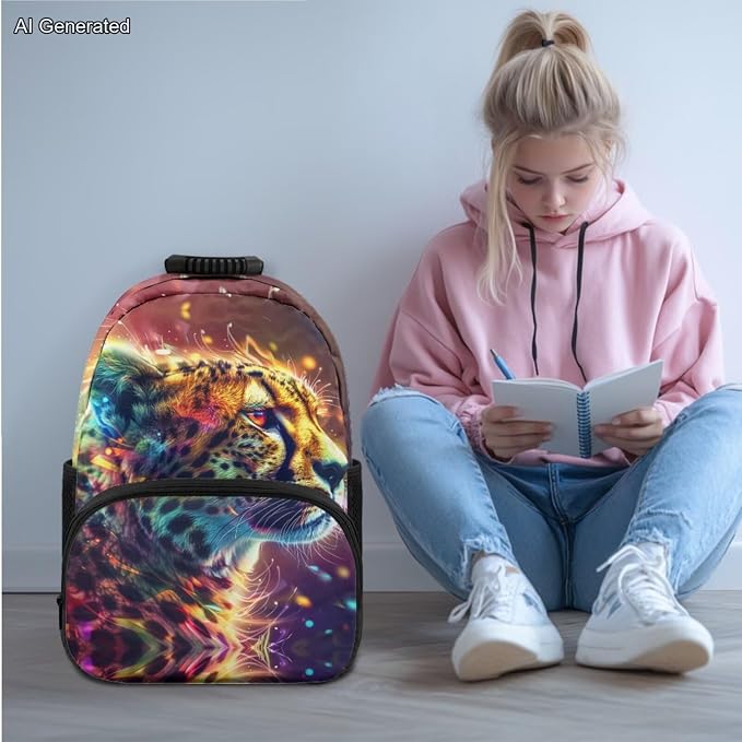 Cheetah Kids Backpack with Lunch Box for Boys Set of 4 School Backpacks Matching Combo Back to School Gifts and Pencil Case Pouch for Teens Children Ages 6-10 17 inch - Image 2