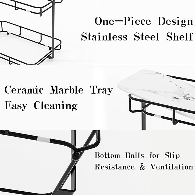 Bathroom Organizer Countertop Perfume Organizer Makeup Organizer Cosmetics Storage Display Rack Vanity Tray Dresser Stainless Steel Gold Shelf White Marble Ceramic Tray - Image 2